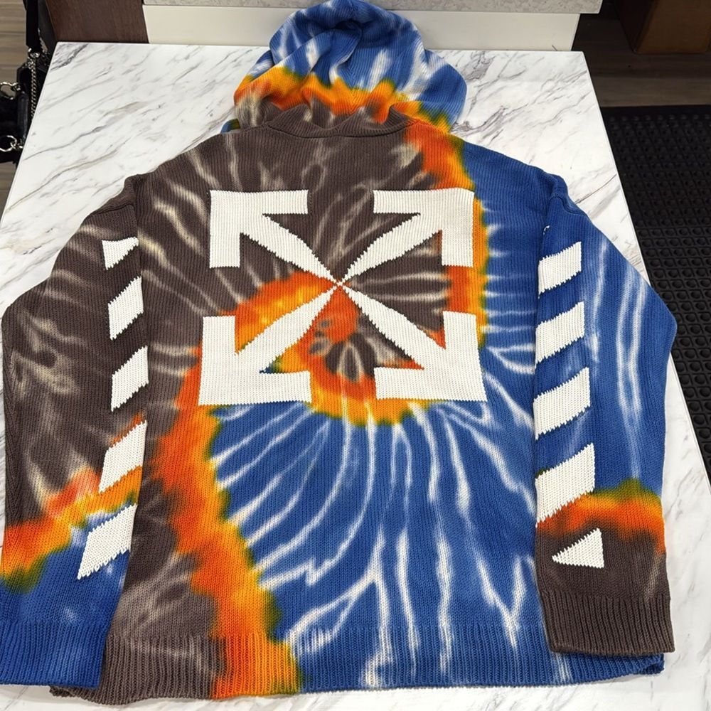 Off-White Tie-Dye Multicolor Knit Mens Hoodie - Picture 6 of 11